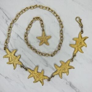 Starfish Gold Tone Chain Link Belt One Size (OS) Coastal Statement Y2K ✨